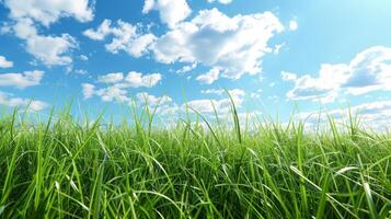 Grassy Field Under Blue Sky With Clouds photo