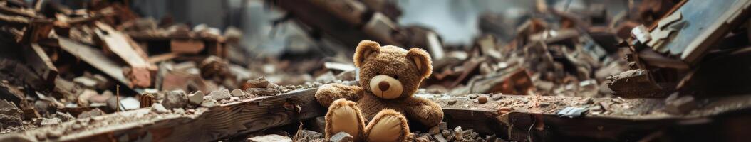 Brown Teddy Bear on Pile of Rubble photo