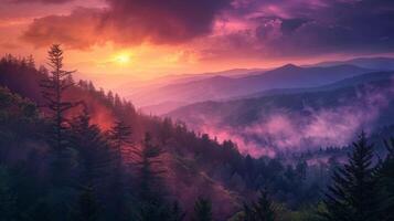 Sun Setting Over Mountain Range photo