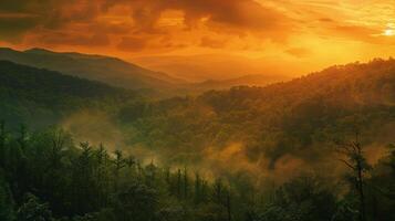 Sunset Over Mountain Range photo