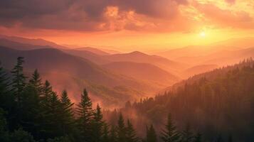 Sun Setting Over Mountain Range photo