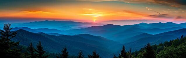 Sunset Over Mountain Range photo