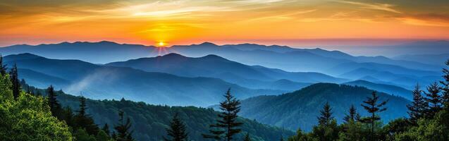 Sun Setting Over Mountain Range photo