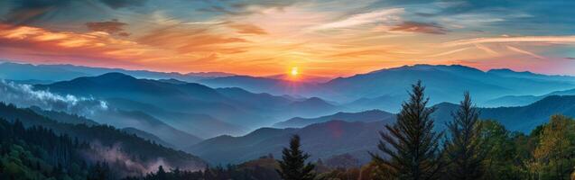 Sunset Painting Over Mountain Range photo