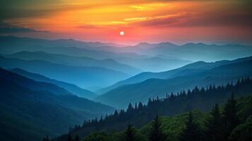 Sunset Over Mountain Range photo