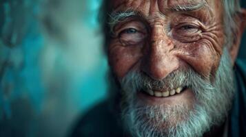 Smiling Old Man With White Hair and Beard photo