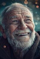 Smiling Older Man With White Hair and Beard photo