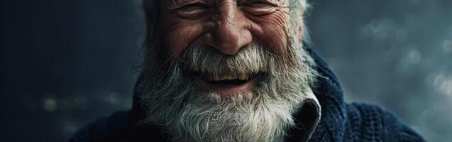 Old Man With White Beard in Blue Sweater photo