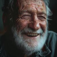 Smiling Old Man With White Hair and Beard photo