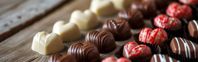 Assorted Chocolates on Wooden Table photo