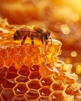 Bee on Honeycomb Close-up photo