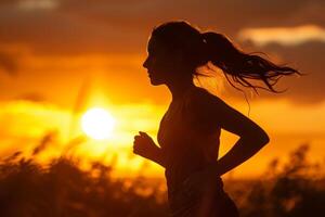 Woman Running Silhouette at Sunset photo