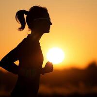 Woman Running Silhouette at Sunset photo