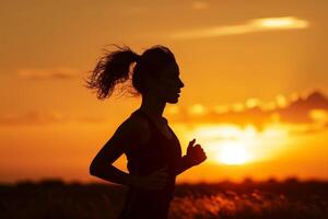 Woman Running Silhouette at Sunset photo