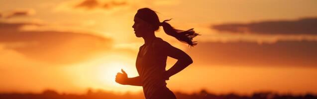 Woman Running Silhouette at Sunset photo
