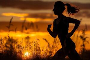 Woman Running Silhouette at Sunset photo