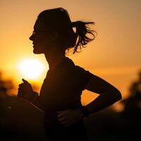 Woman Running Silhouette at Sunset photo