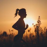 Woman Running Silhouette at Sunset photo