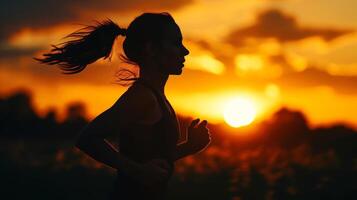 Woman Running Silhouette at Sunset photo