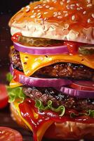 Loaded Hamburger With Abundant Toppings photo