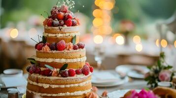 Three-Tiered Cake With Raspberries photo