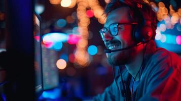 Man Wearing Headphones and Headset photo