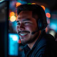 Smiling Man Wearing Headset photo