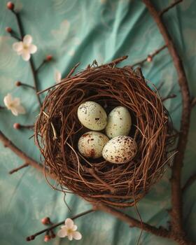 Birds Nest With Four Eggs photo