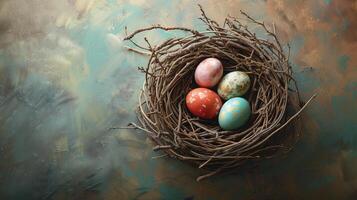 Three Eggs in a Nest Painting photo