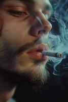 Man Smoking Cigarette in Dark Room photo