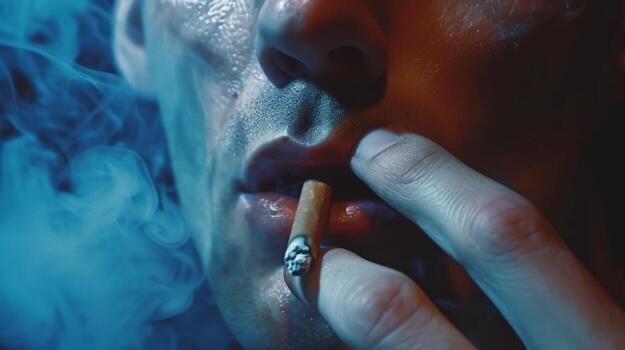 Man Smoking Cigarette in Darkness photo