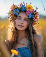 Girl With Flower Crown in Field photo