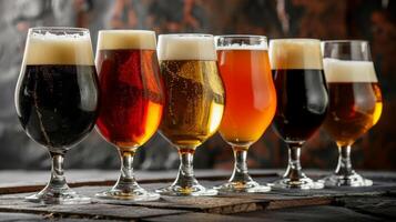 Variety of Beer Glasses Displayed in a Row photo