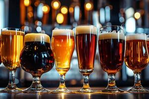 Assorted Beers in a Consecutive Line photo