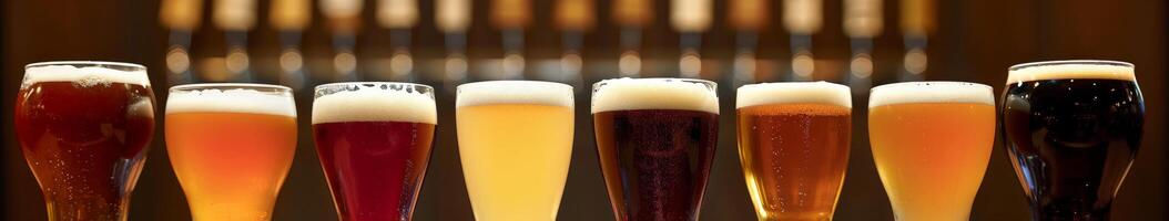 Assorted Beer Glasses in a Row photo