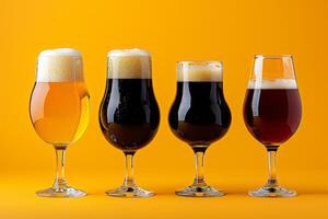 Various Beer Glasses with Different Beers photo