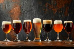 Assorted Beers Displayed in a Row of Glasses photo