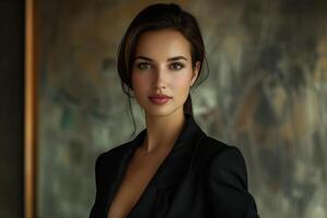 Woman in Black Suit Posing for Picture photo