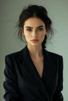 Woman in Black Suit Posing for a Picture photo