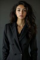 Woman in Black Suit Posing For a Picture photo