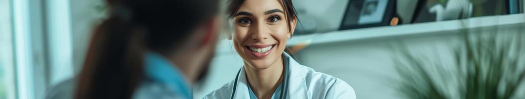 Woman With Stethoscope Examining Face in Mirror photo