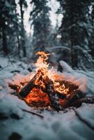 Campfire Illuminating Snowy Forest photo