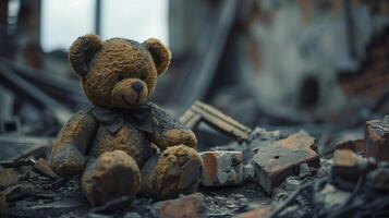 Teddy Bear Perched on Rubble Pile photo