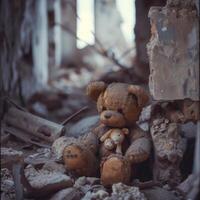 Teddy Bear Amidst Building Rubble photo