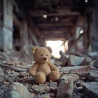 Teddy Bear Resting on Rubble photo