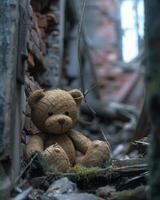 Teddy Bear Amidst Building Rubble photo