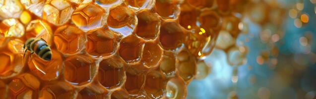Close-Up of Honeycomb With Bee photo