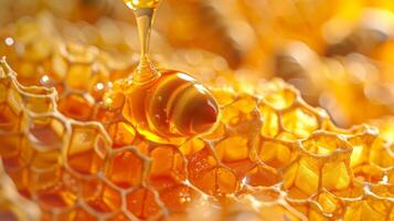 Honey Dripping From a Honeycomb photo