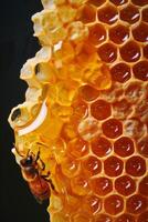 Close-Up of Honeycomb With Bee photo