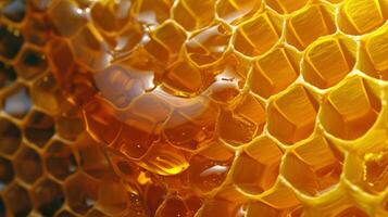 Close Up of Honeycomb With Water Droplets photo